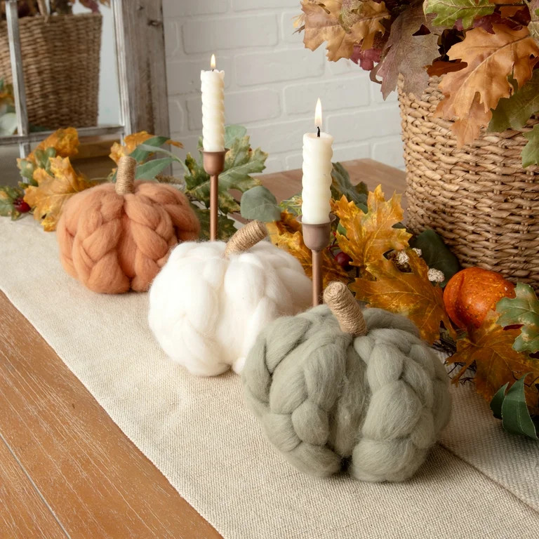 Harvest Orange Wool Braided Pumpkin Tabletop Decoration, 5.5 in, by Way To Celebrate | Walmart (US)