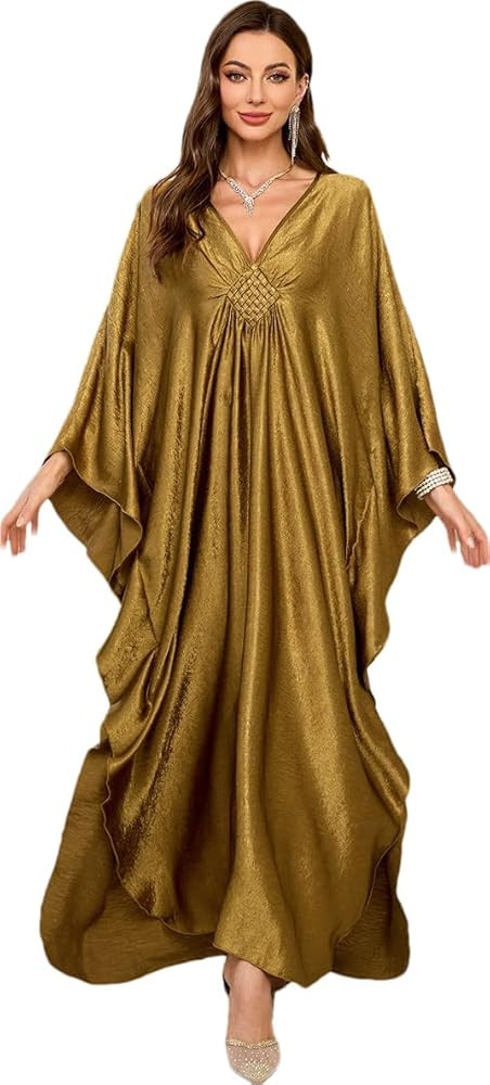 RanRui Caftans for Women Solid Color Chiffon Plus Size Kaftan Dresses Beach Cover Up V Neck Batwi... | Amazon (US)