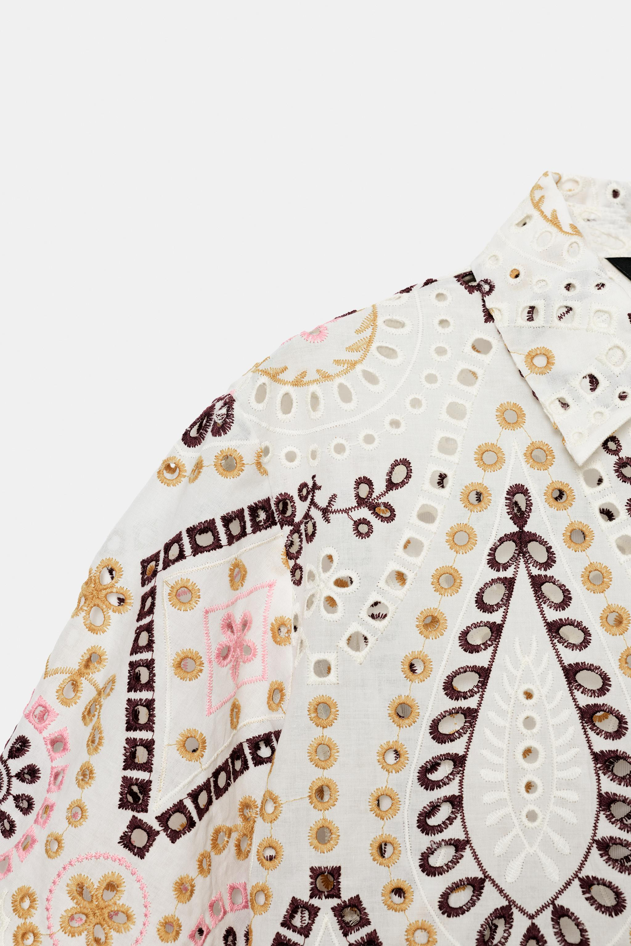 EMBROIDERED EYELET SHORT SLEEVE SHIRT | Zara US