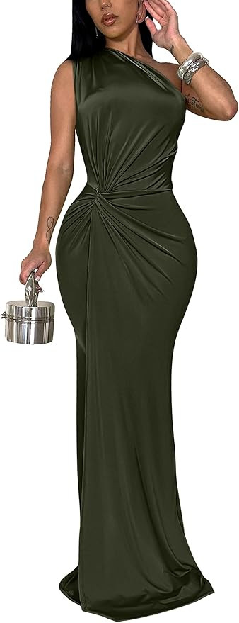 YMDUCH Women's Elegant One Shoulder Sleeveless Twist Waist Bodycon Party Long Dress | Amazon (US)