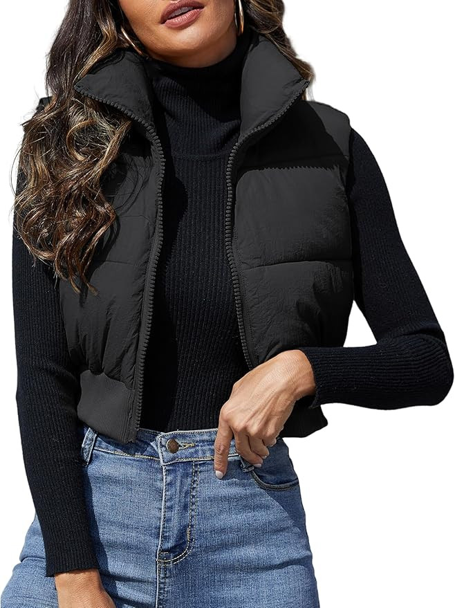 Dqbeng Womens Cropped Puffer Vest Zip Up Sleeveless Jacket Lightweight Stand Collar Quilted Winte... | Amazon (US)