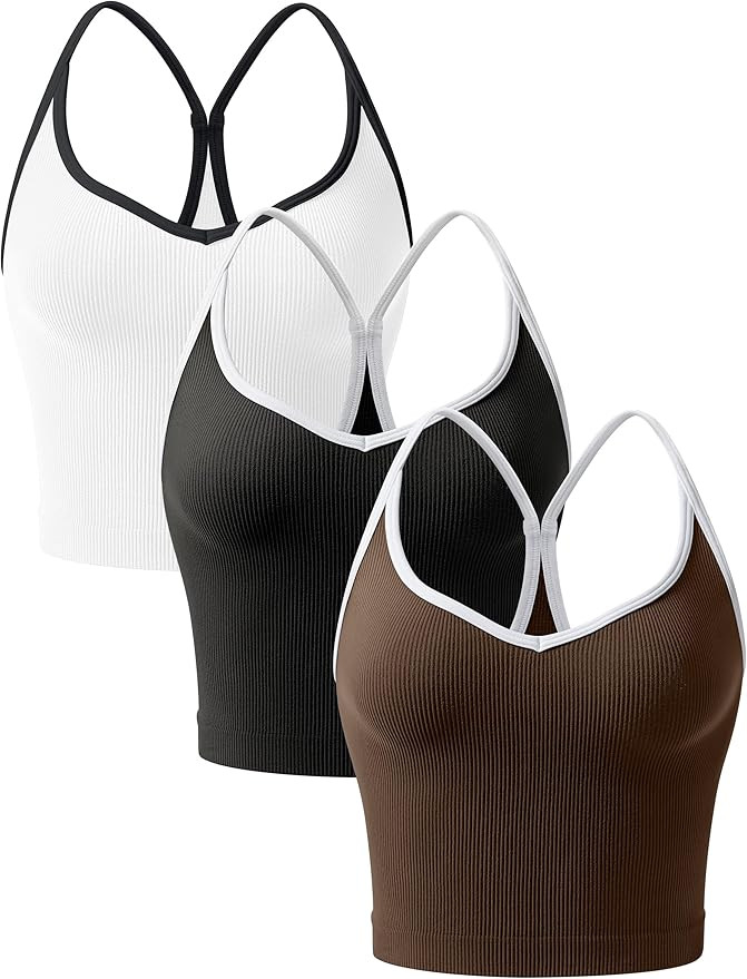 OLCHEE Womens 3PK Crop Tank Tops Seamless Ribbed Sweetheart Neck Racerback Spaghetti Straps Contr... | Amazon (US)