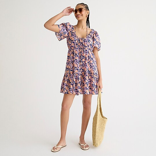 Button-front cotton voile beach dress in painted block print | J. Crew US