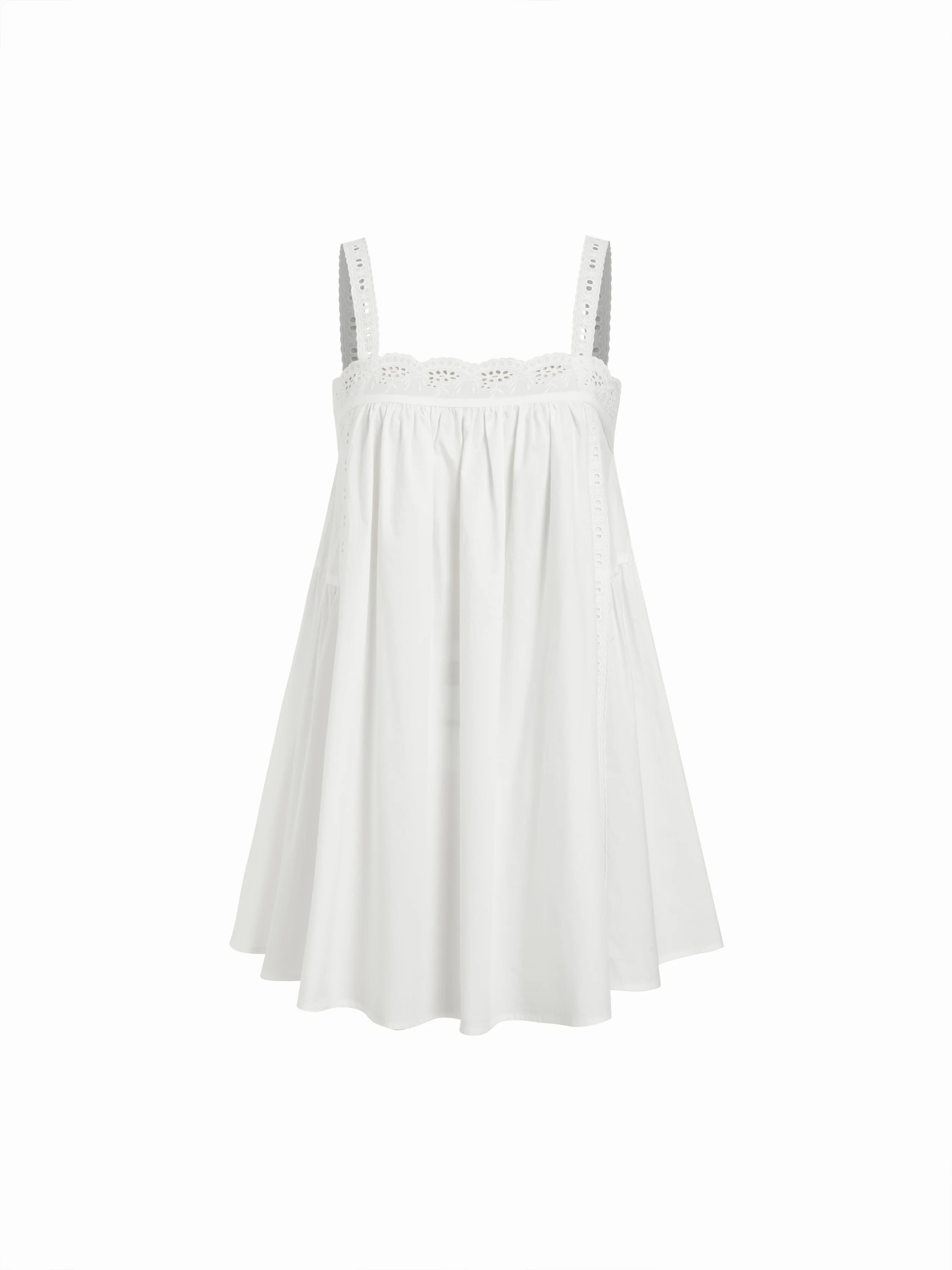 Cotton Square Neck  Eyelet Smock Mini Nightdress | Cider