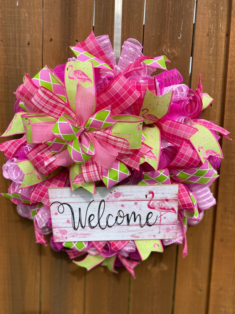 Summer Welcome Wreath / Pink Flamingo Wreath / Summer Decor | Etsy | Etsy (US)