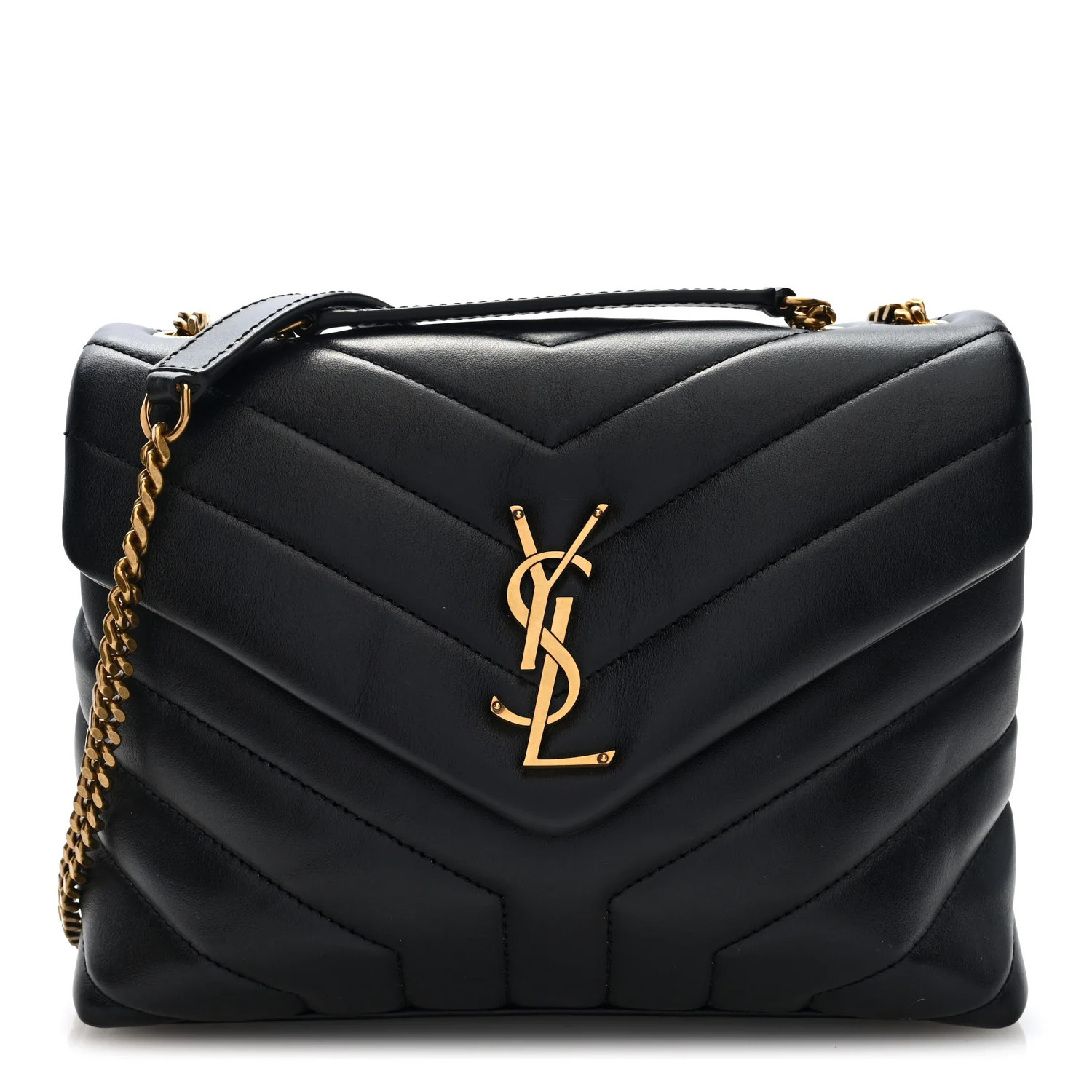 Calfskin Y Quilted Monogram Small Loulou Chain Satchel Black | FASHIONPHILE (US)