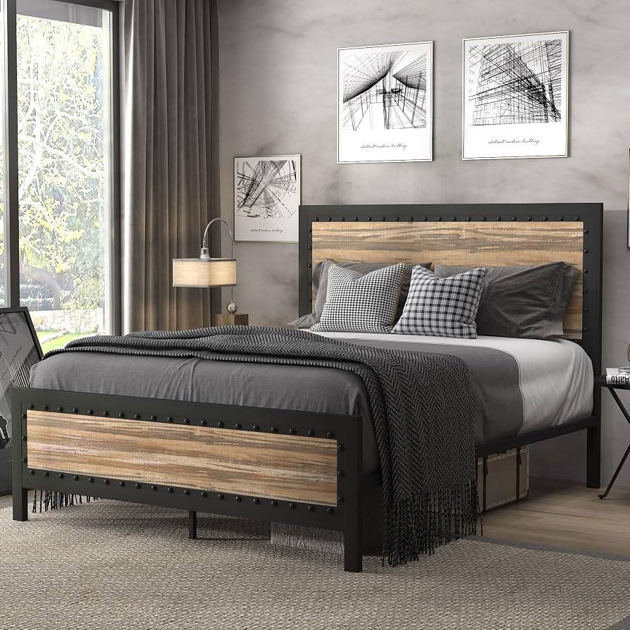 SHA CERLIN Heavy Duty Metal Bed Frame Queen Size, Platform Base with Wooden Headboard Footboard, ... | Amazon (US)