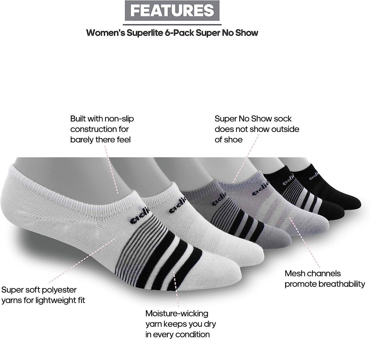 Adidas Women's Super No Show 6 Pair Climate Socks | Amazon (US)