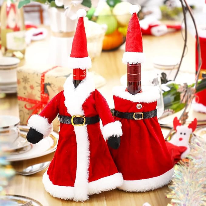 Irenare 2 Pieces Santa Wine bottle Cover 2 Pieces Christmas Mini Wine Bottle Hats Xmas Wine Bottl... | Amazon (US)