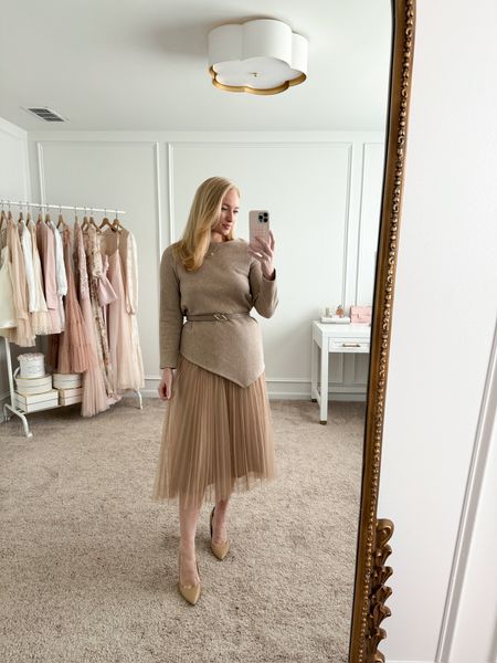 Such a pretty neutral workwear 2 piece set! Switch the sweater out for a dressy top and you’ve got a fun date night option! Wearing size medium! Use my code AJ10 for 10% off! 
Spring outfits // workwear outfits // date night outfits // dressy skirts // Goelia fashion 

#LTKstyletip #LTKworkwear #LTKSeasonal