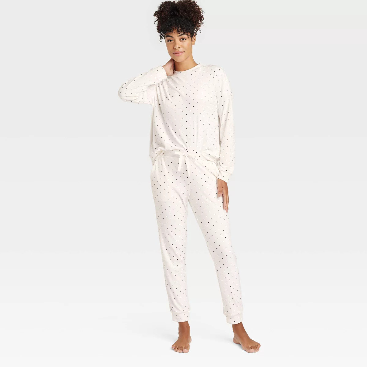 Women's Polka Dot Minky Fleece Pullover Top and Joggers Pajama Set - Auden™ Cream XS | Target