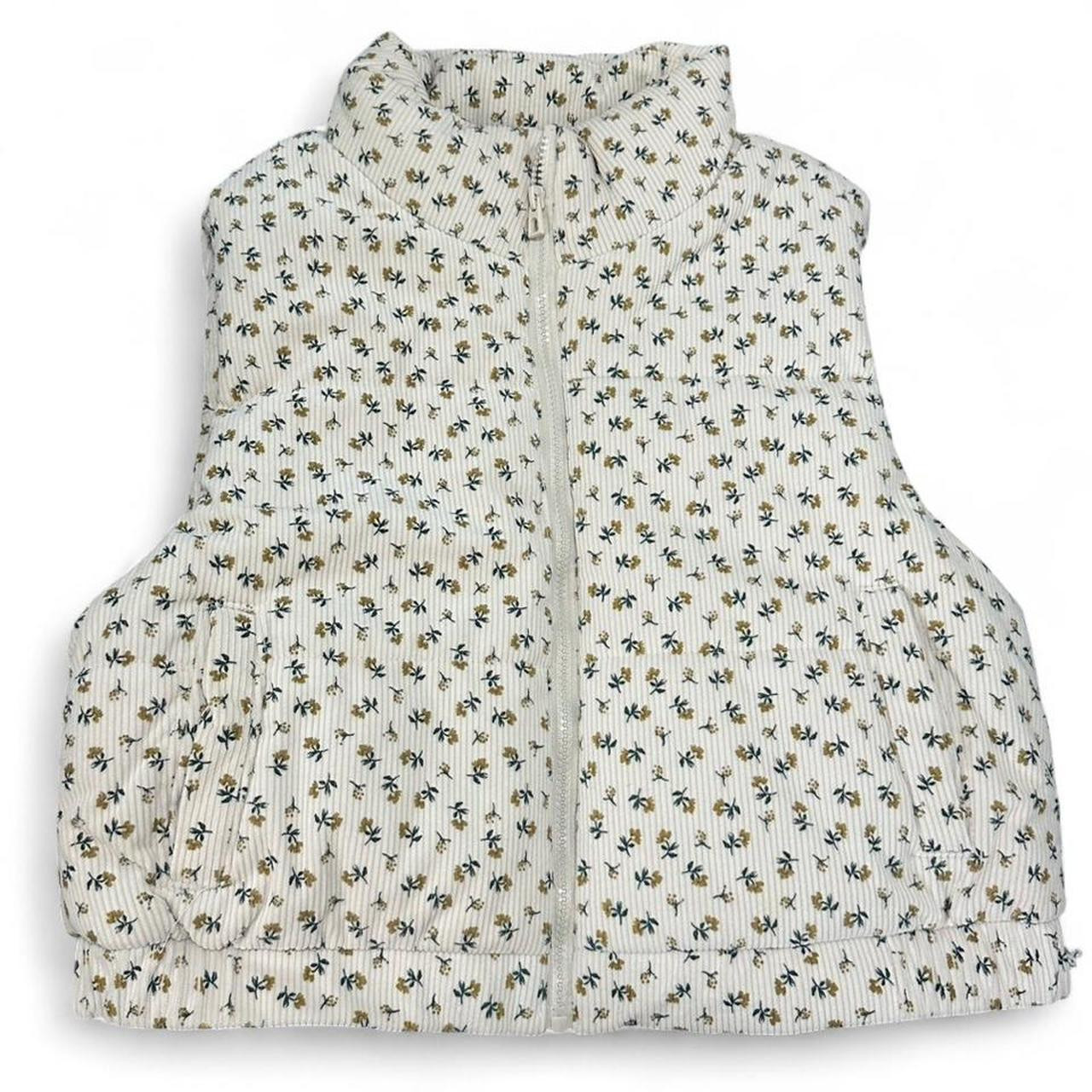 Cream floral puffer vest #puffer #outerwear #winter... | Depop | Depop US