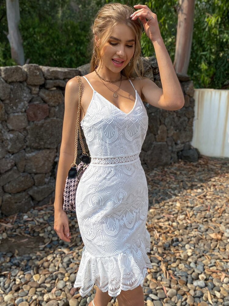 Eilly Bazar Ruffle Hem Lace Cami Dress | SHEIN
