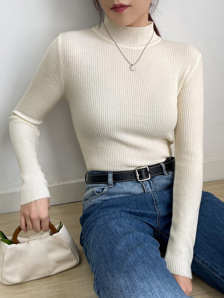 DAZY Solid Stand Collar Knit Sweater | SHEIN