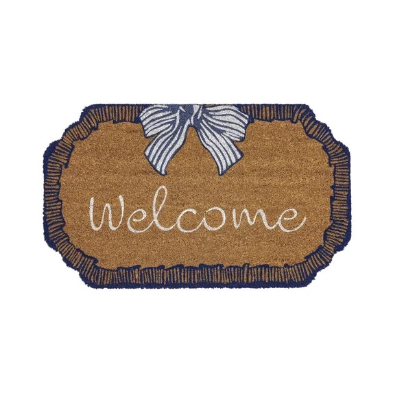 Bow Welcome Coir Doormat, 48" x 30" Non-Slip Blue and White Outdoor Mat, Durable Outdoor Door Mat... | Walmart (US)