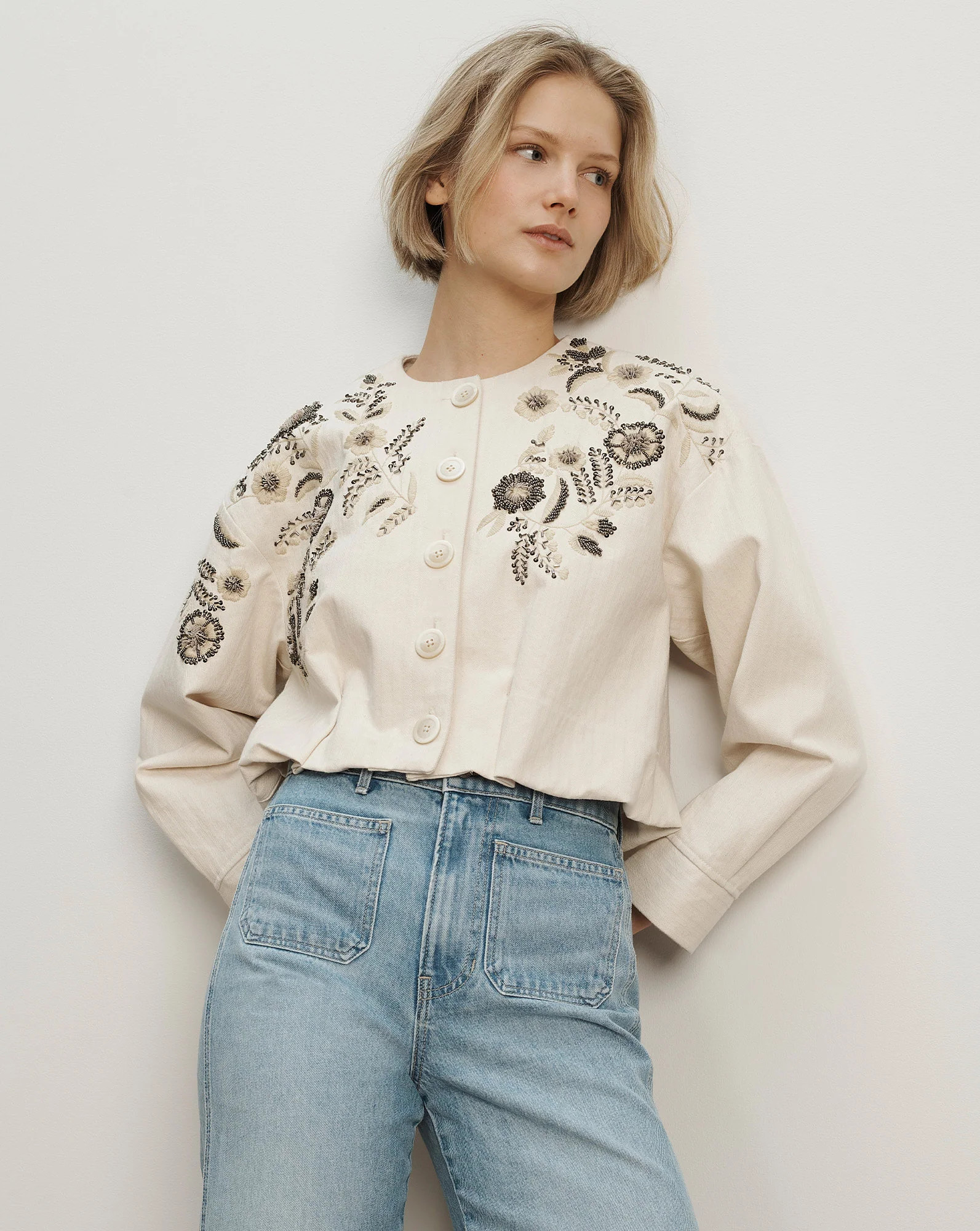 Emeren Embroidered Jacket in Ecru | Veronica Beard | Veronica Beard