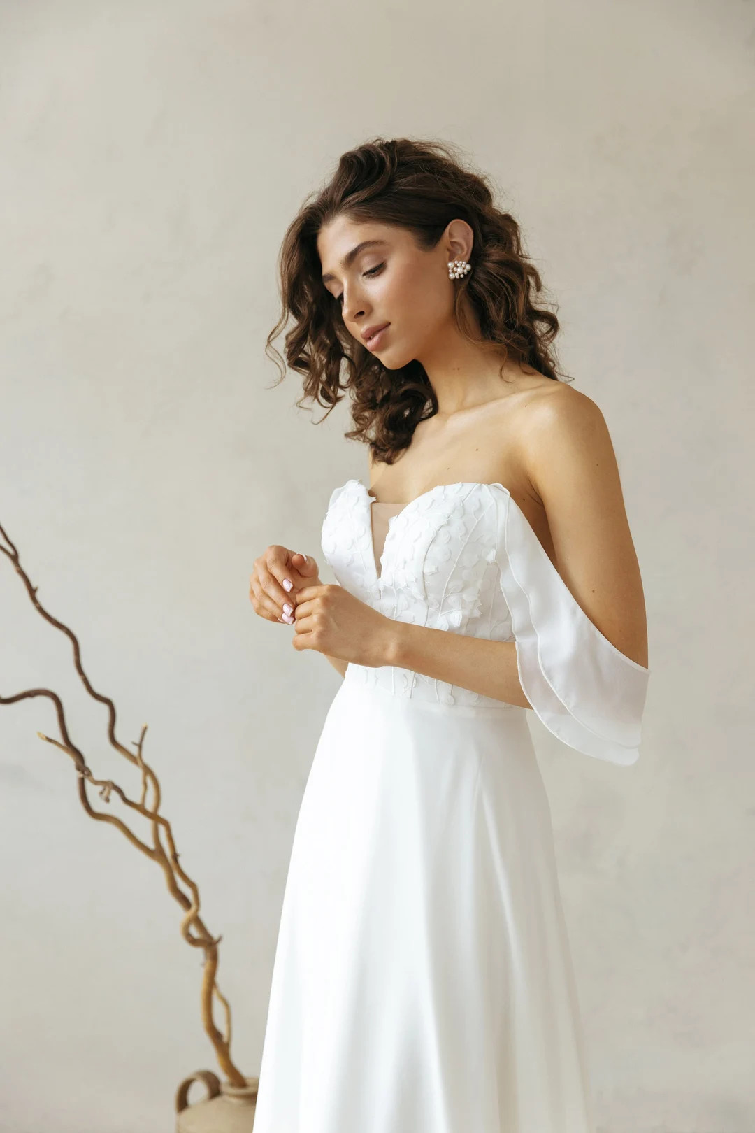 Beach floral wedding dress chiffon, Summer flowy wedding dress a line | MILEY | Etsy (US)