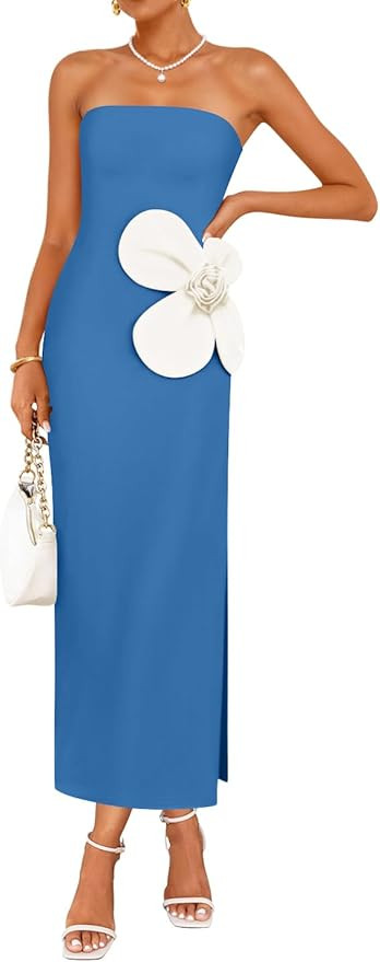 ZESICA Womens Summer Cocktail Strapless Maxi Dress 2026 Formal Bodycon Backless Floral Tube Weddi... | Amazon (US)