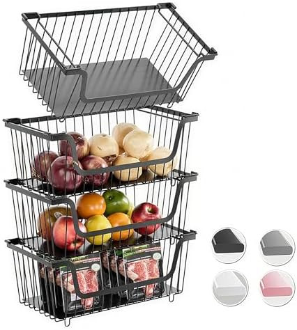 4 Pcs Stackable Wire Baskets for Pantry Organizers and Storage,Vegetable Fruit Basket for Counter... | Amazon (US)