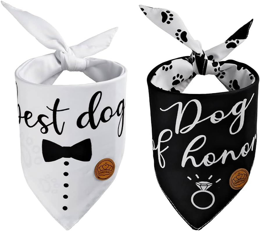 CROWNED BEAUTY Wedding Best Dog Bandanas Reversible Large 2 Pack,Dog of Honor Engagement Adjustab... | Amazon (US)