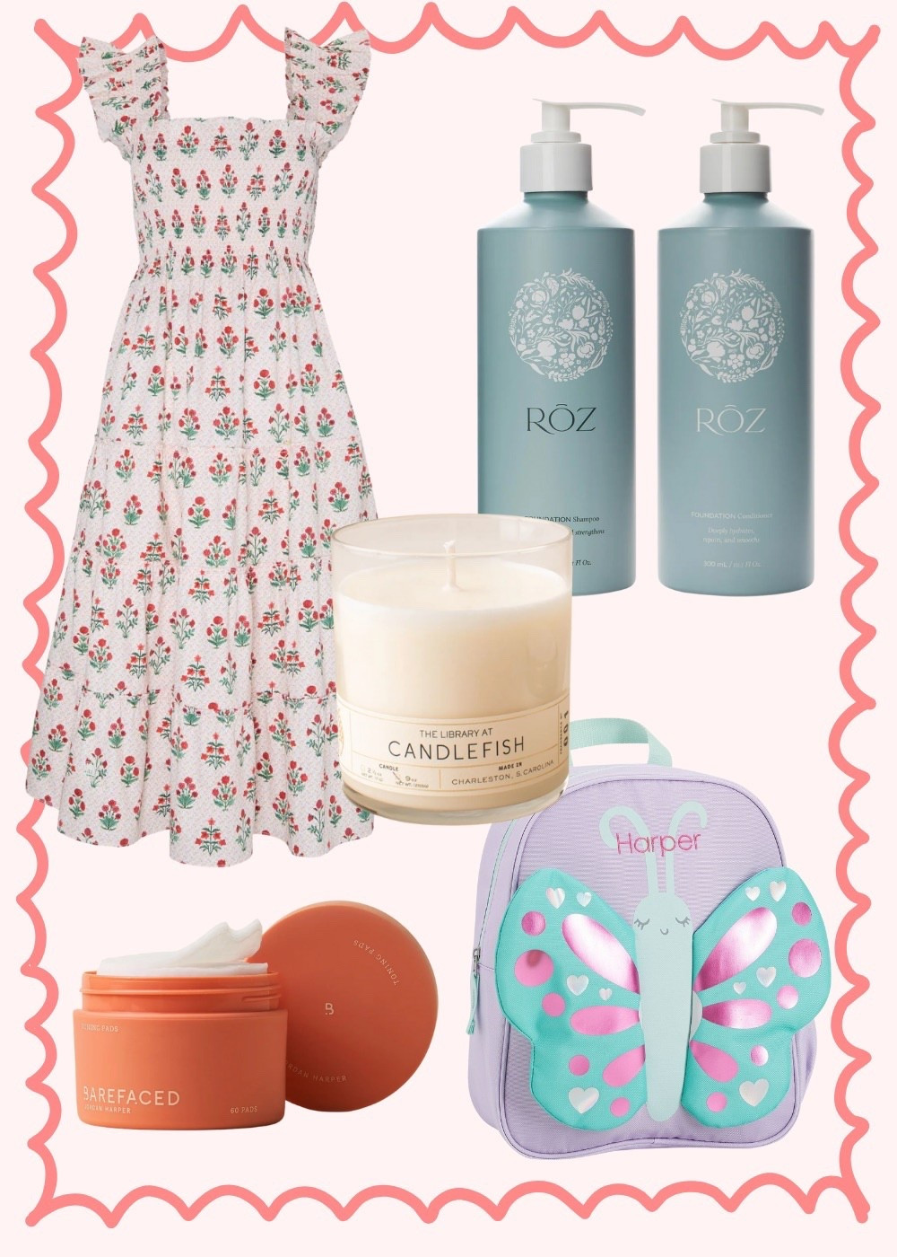 Just a few of my current faves I’m loving (and hoping to snag soon)! 🌸
— A sweet Hill House nap dress perfect for late summer days
— Hydrating shampoo & conditioner from RŌZ for that fresh, clean feel
— Jordan Harper’s Barefaced toning pads to keep my skin glowing
— A cozy fall candle from Candlefish here in Charleston 
— And this adorable personalized butterfly backpack — because a little whimsy never hurts!

What’s on your wishlist lately? 💜✨

#LTKStyleTip #LTKFindsUnder100 #LTKFindsUnder50
