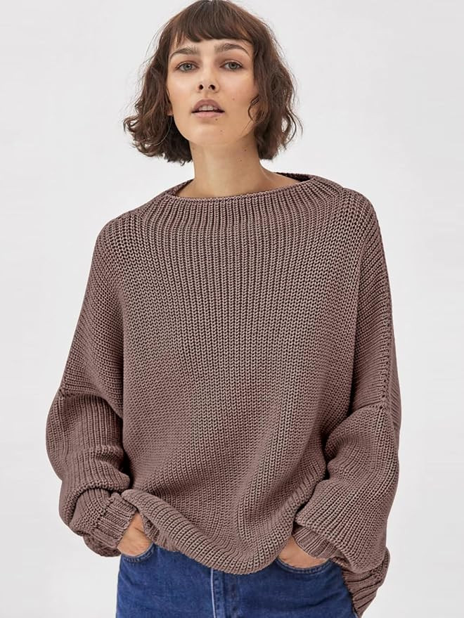 Womens Oversized Sweaters Loose Solid Casual Long Sleeve Mock Neck Knitted Jumper Tops | Amazon (US)