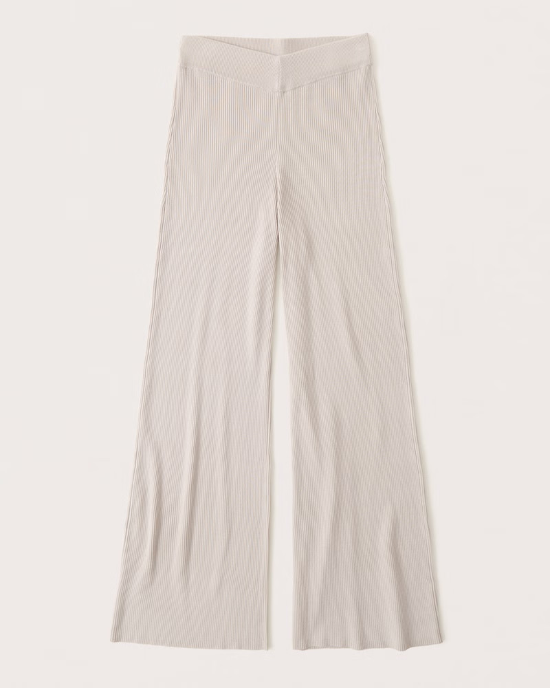 Abercrombie & Fitch Women's Ribbed Wide Leg Sweater Pants in Cream - Size L | Abercrombie & Fitch (US)