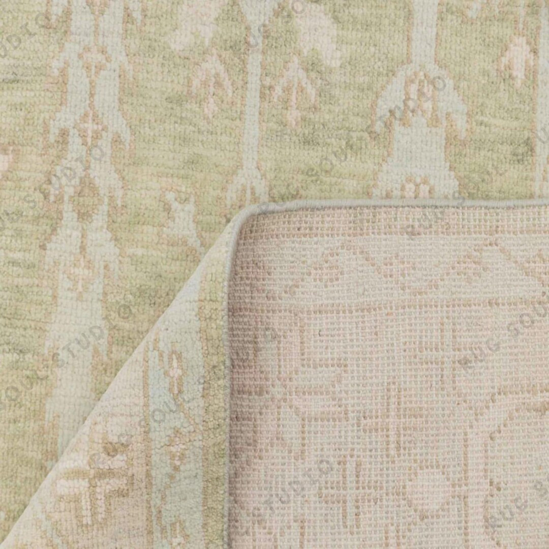 Hand Knotted Wool Oushak Rug: Muted Green Tree of Life, 8x10 - Etsy | Etsy (US)