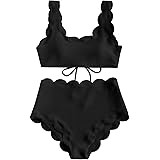 ZAFUL Women's Scalloped Textured Tank High Waisted Swimsuit Two Piece Bikini Set | Amazon (US)