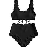 ZAFUL Women's Scalloped Textured Tank High Waisted Swimsuit Two Piece Bikini Set | Amazon (US)
