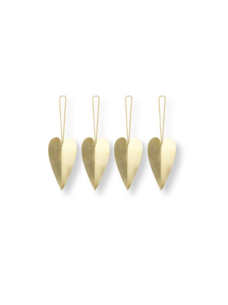Heart Brass Ornaments - Set of 4 | Burke Decor