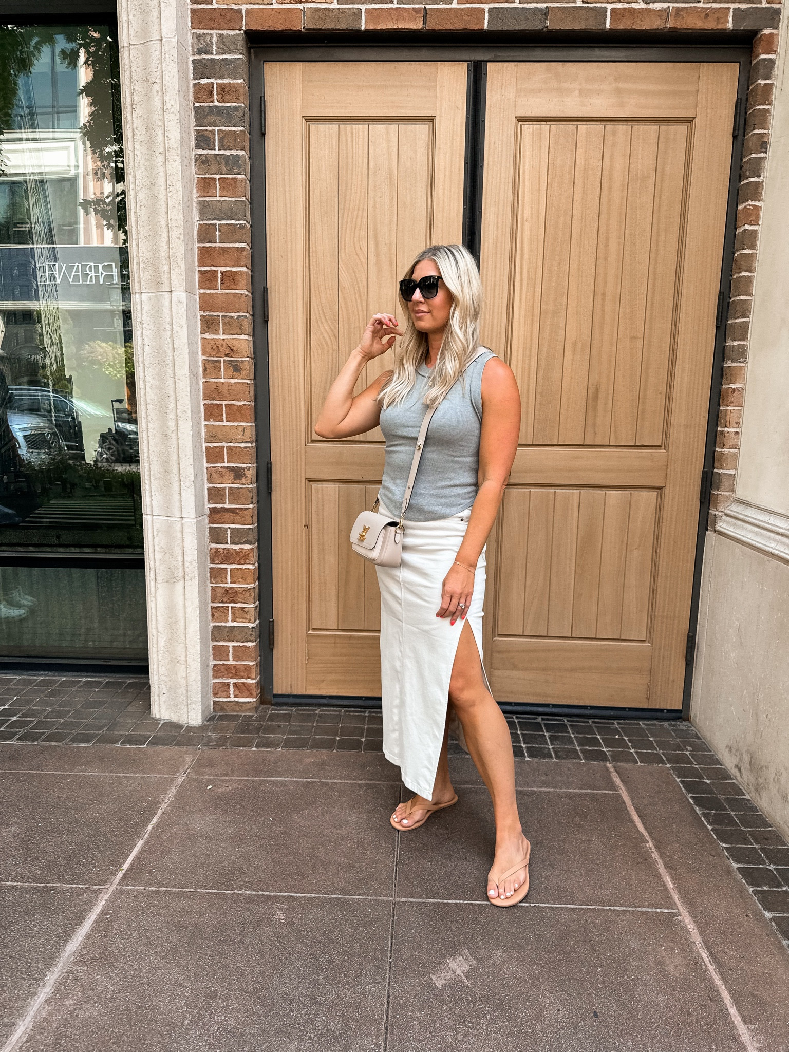 Denim skirt 
Rubbed tank 
Flip flops (size up) 
Simple outfit idea 
Summer outfit 


#LTKFindsUnder100 #LTKStyleTip #LTKOver40