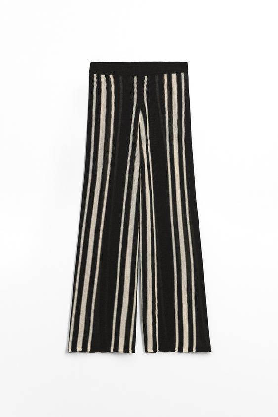 STRIPED KNIT LINEN BLEND TROUSERS | Zara UK
