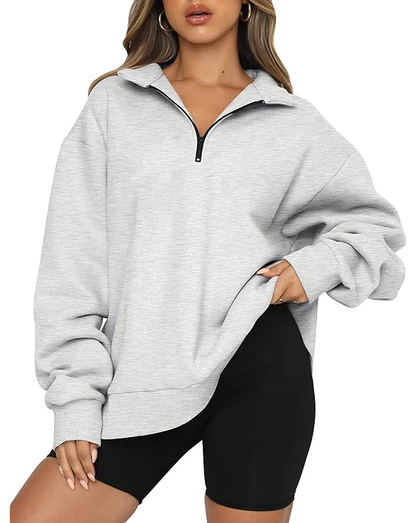 Trendy Queen Womens Oversized Sweatshirts Hoodies Half Zip Pullover Fall Fashion Outfits 2023 Y2k... | Amazon (US)