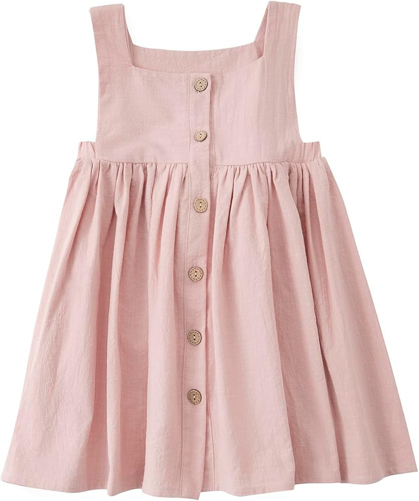 Toddler Girl Cotton Linen Summer Dress Suspender Sleeveless Button Beach Girls Sundress | Amazon (US)