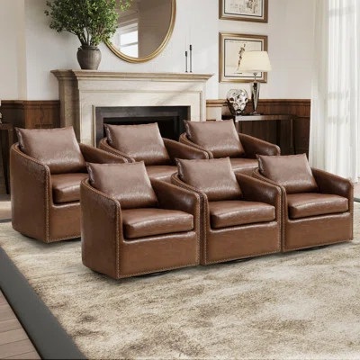 28" Wide Modern Soft Upholstered Nailhead Trim Removable Cushion Recessed Arm Barrel Chair With Swivel (Set of 6) | Wayfair North America