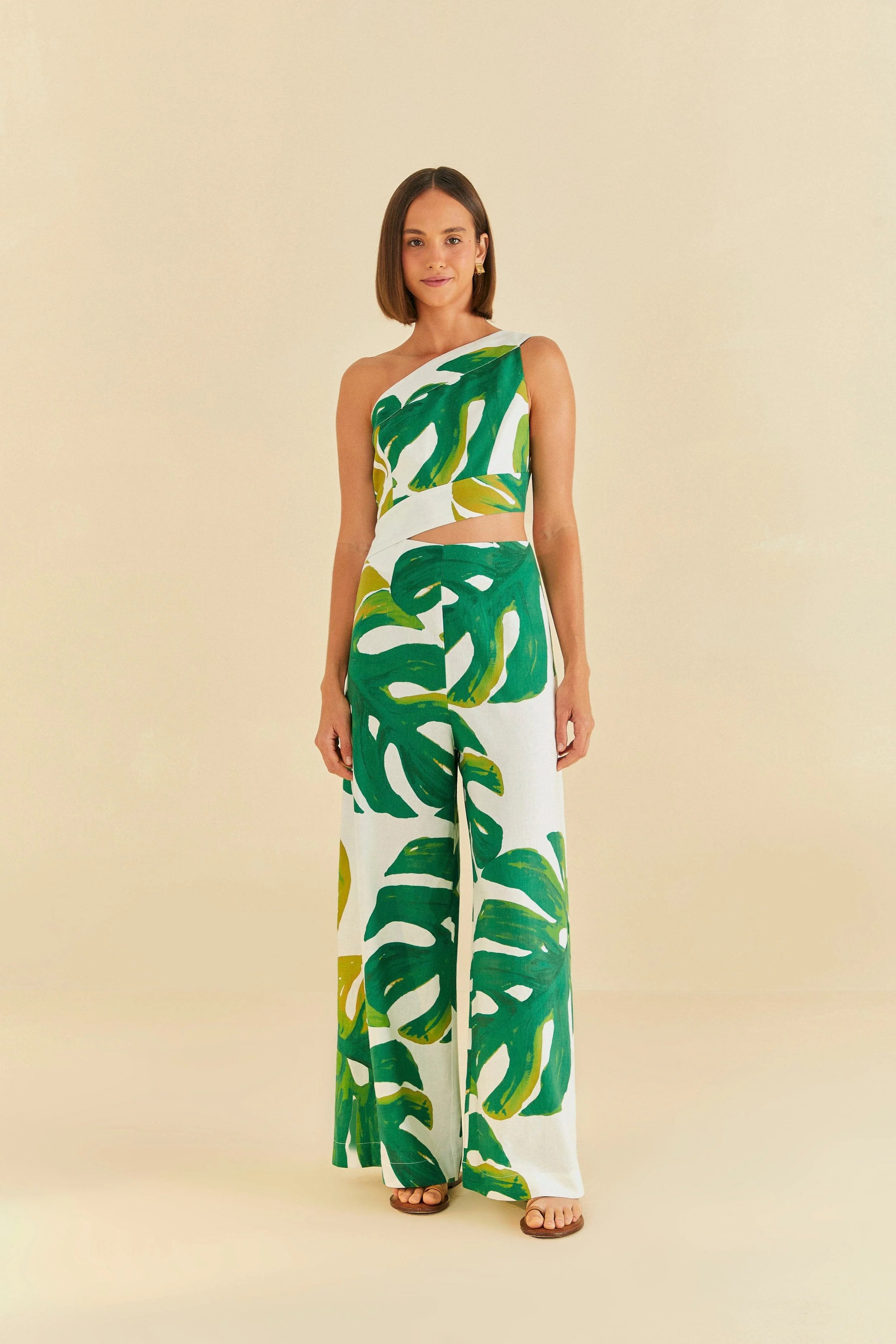 White Monstera One Shoulder Jumpsuit | FarmRio (US)
