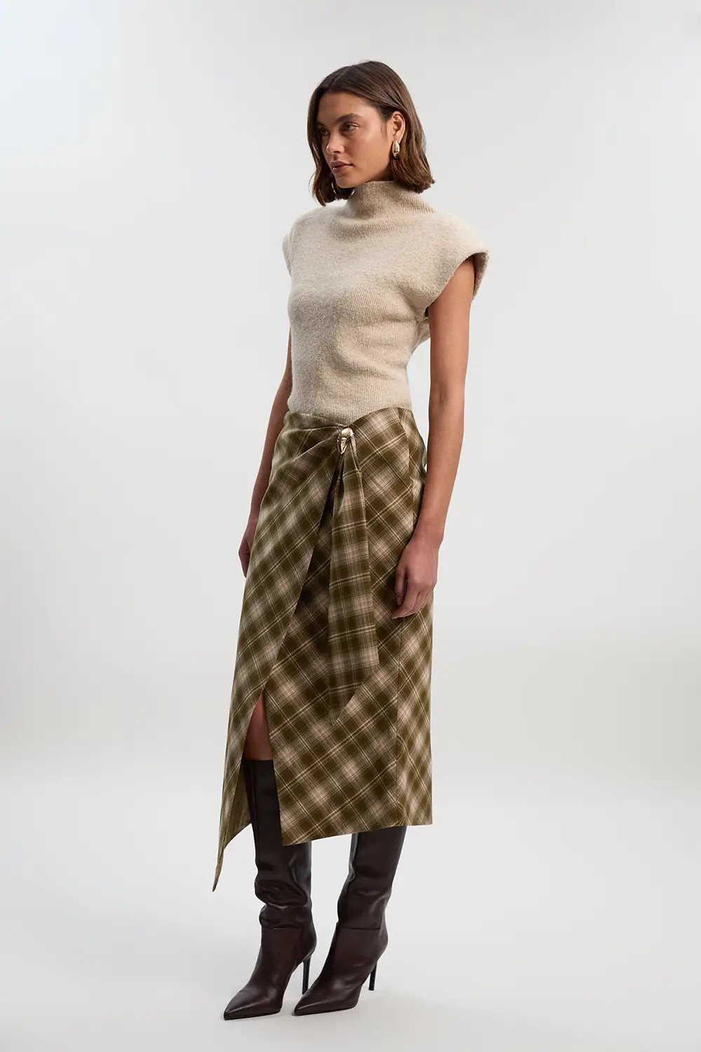Tailored Check Trim Detail Midi Skirt | Karen Millen UK + IE + DE + NL