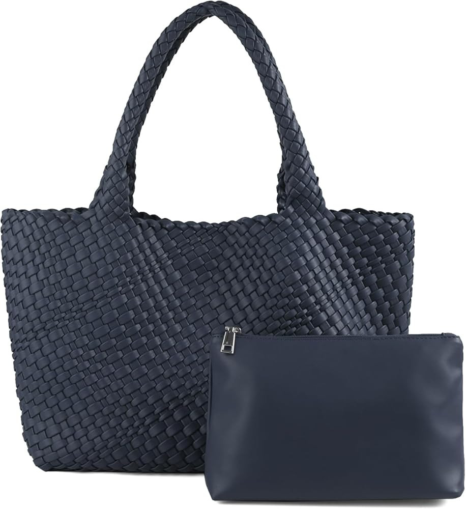 Handmade Woven Bag Satchel Handbag For Women Vegan Leather Tote Bag With Purses Travel Shoulder B... | Amazon (US)