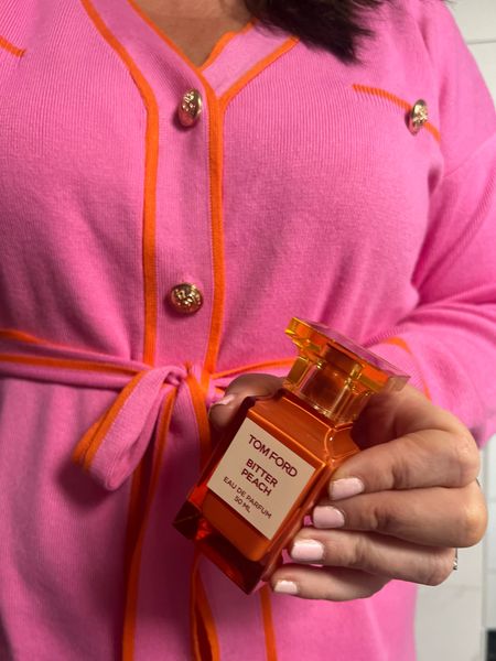 Tom ford peaches 
Preppy
Chanel inspired sweater dress
Orange and pink 
Sunday perfume 

#LTKSeasonal #LTKmidsize #LTKworkwear