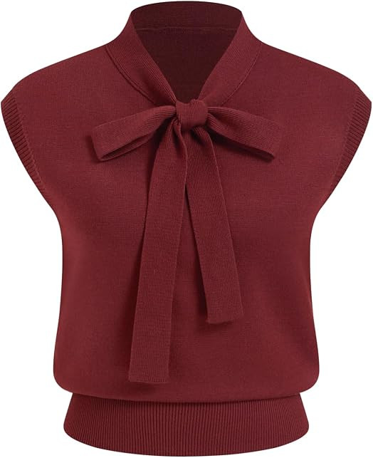 CIDER Sweater Vest Women Bow Tie Cap Sleeve Cropped Sweaters | Amazon (US)