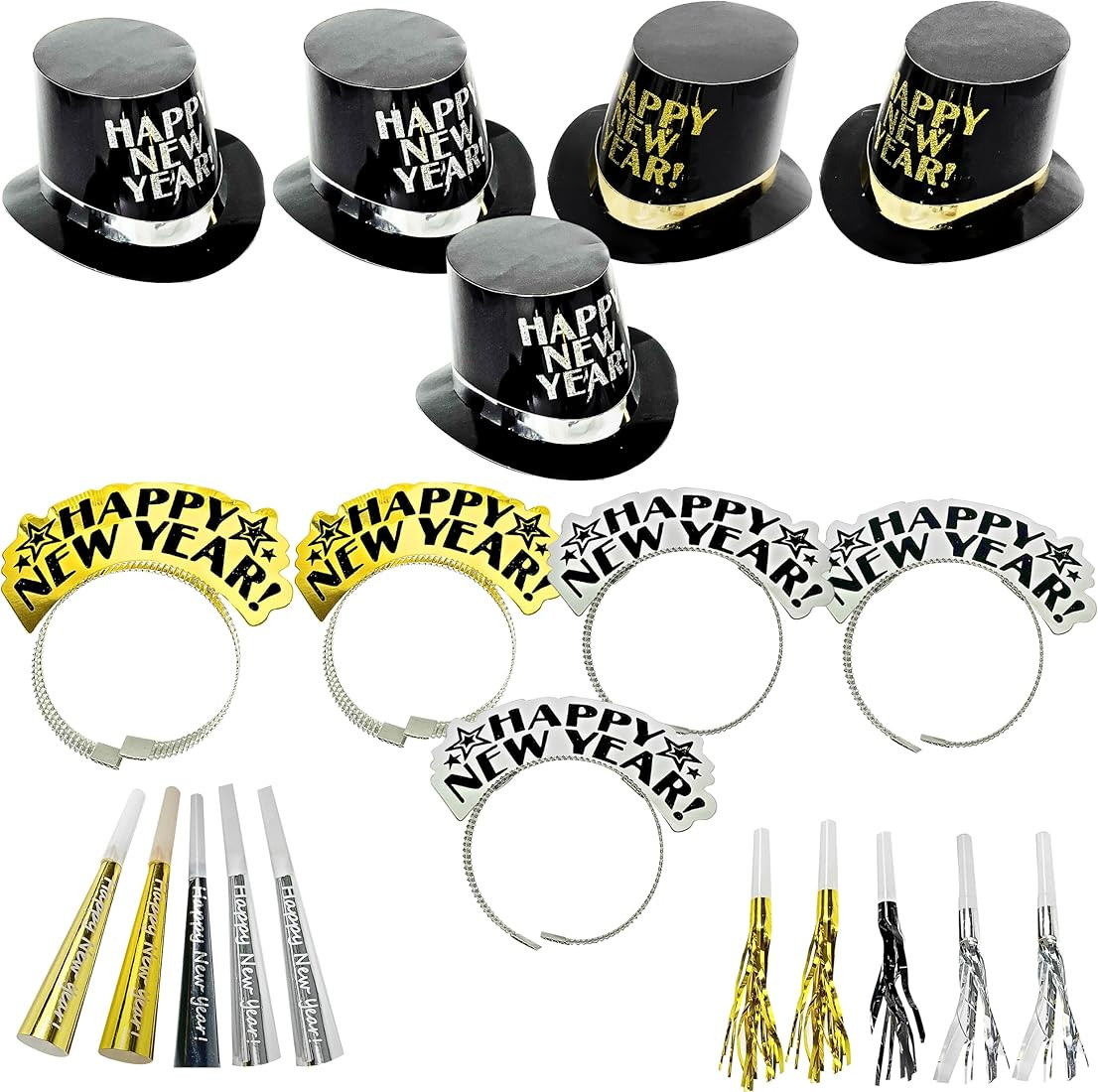 4E's Novelty 20 Pcs New Years Eve Party Supplies 2025 – Includes 5 Black Gold New Years Eve Hat... | Amazon (US)