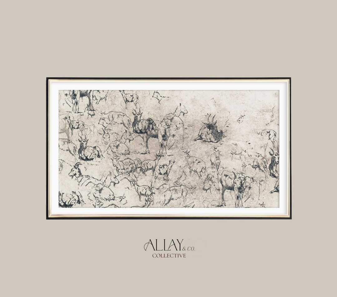 Samsung Frame TV Art Abstract Animal Print Cattle Sketch Print Vintage Printable Art Vintage Draw... | Etsy (US)