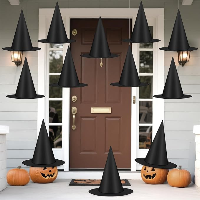 Luces 12 PCS Witch Hats, Thickened Hanging Witches Hats Halloween Decor | Black Witch Hat with 16... | Amazon (US)