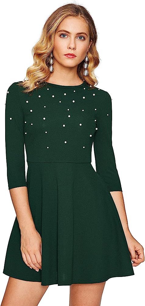 Floerns Women's Beaded Fit and Flare Short Skater Dress | Amazon (US)