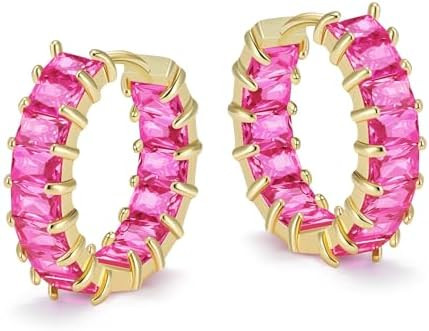 Lourny Crystal Hoop Earrings for Women, 18K Gold Plated Chunky CZ Hypoallergenic Trendy Lightweig... | Amazon (US)