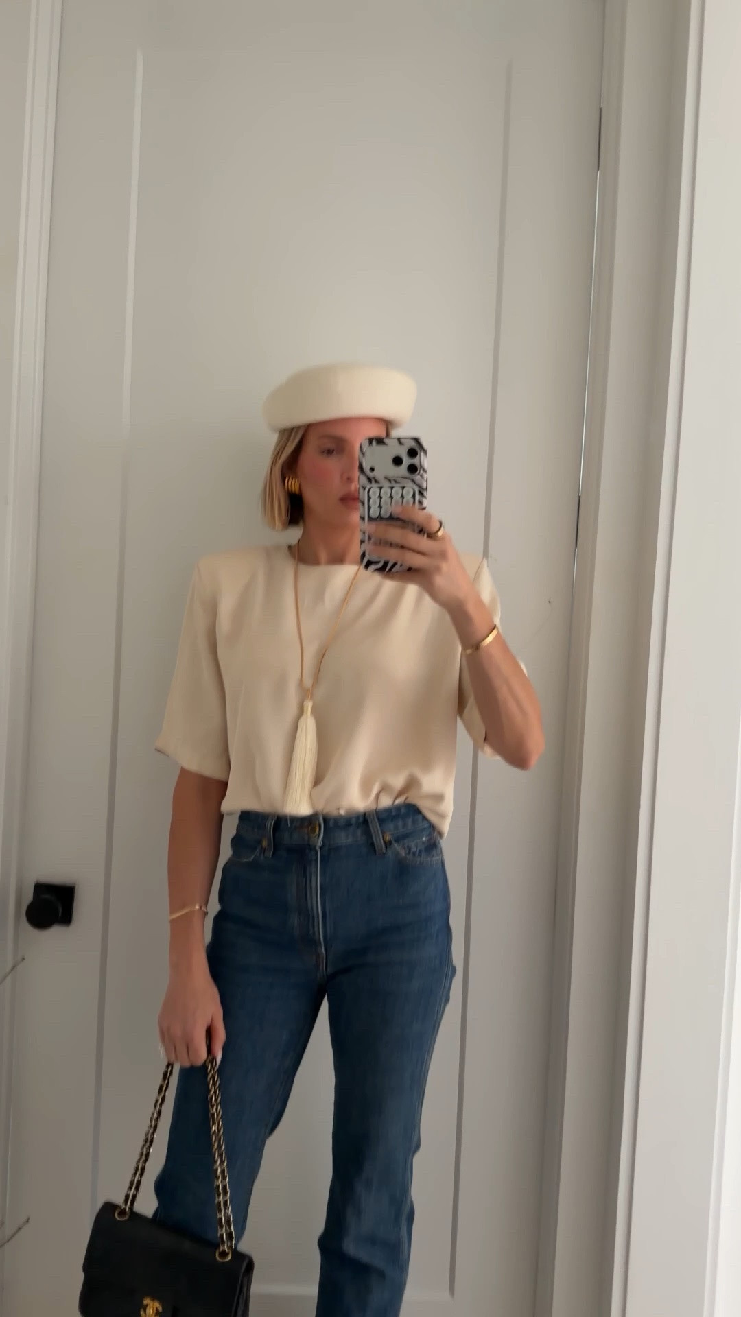 Wearing a medium in the top. Jeans run tts. So do shoes. Shoes look just like Miu Miu. ￼

#LTKootd #LTKgrwm #LTKOver40