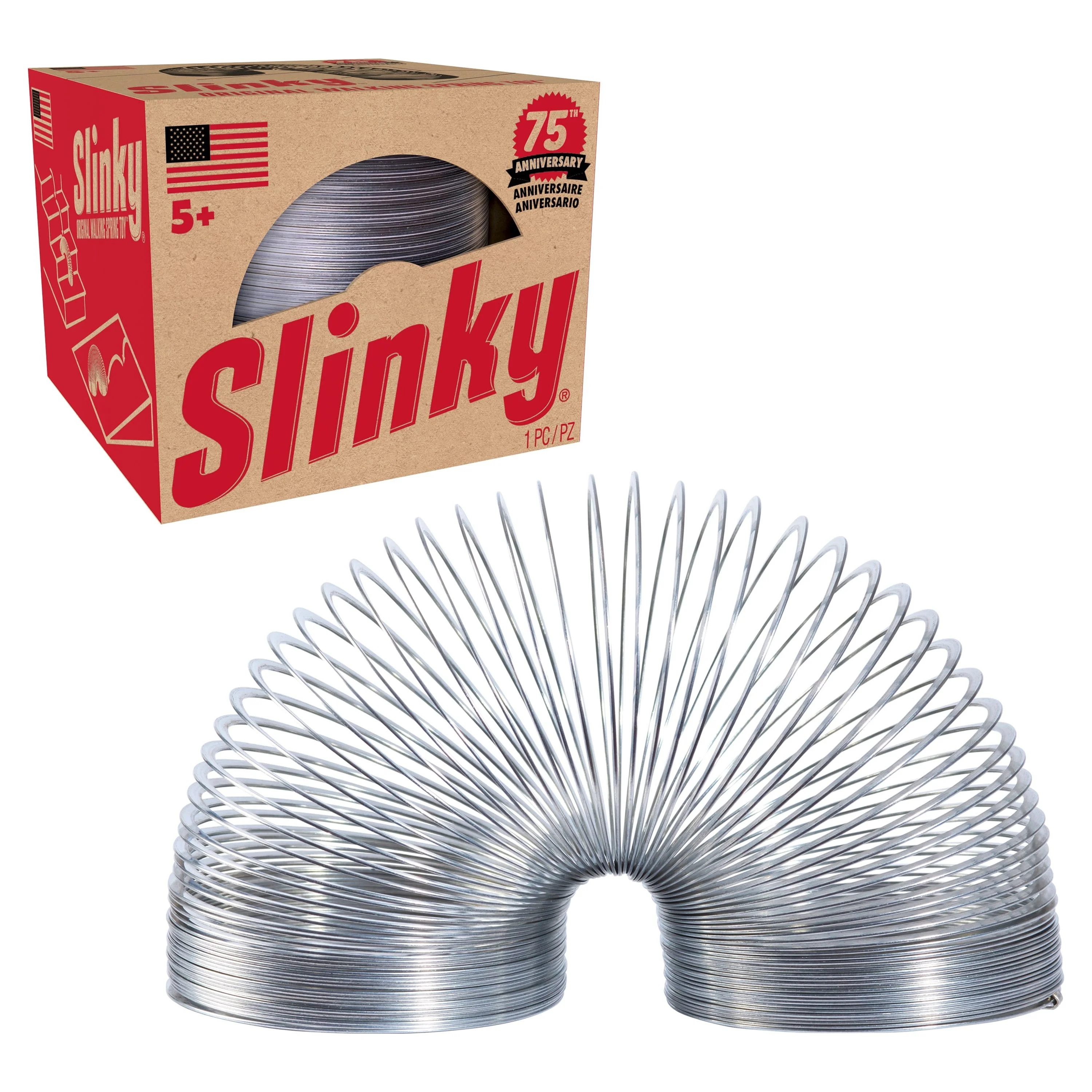 Retro Slinky the Original Walking Spring Toy, Silver Metal Slinky, Ages 5+ | Walmart (US)