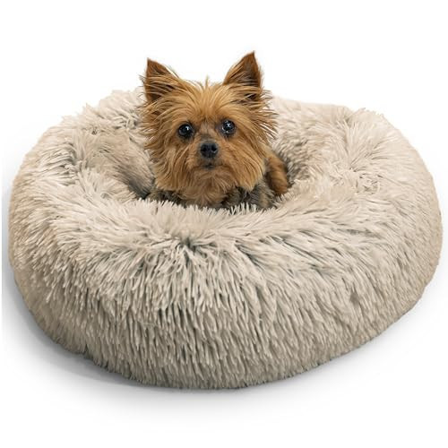 Best Friends by Sheri Original Calming Donut Dog and Cat Bed, Shag Faux Fur, Taupe, XS (18in x 18in) - Anxiety Relief for Pets Up to 10 lbs | Amazon (US)