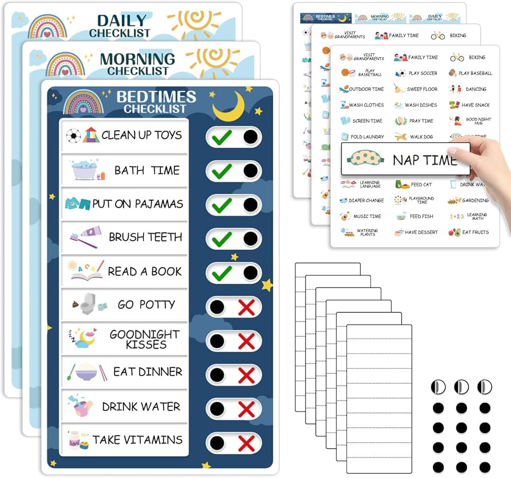 3 in 1 Bedtime/Morning/Daily Routine Chart for Kids, Magnetic Chore Chart for Kids, Visual Schedu... | Amazon (US)